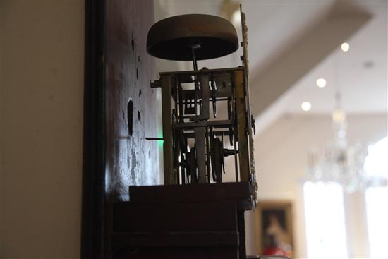 Humphrey Marsh of Highworth. An early 18th century chinoiserie lacquered thirty hour longcase clock, H.7ft 7in.